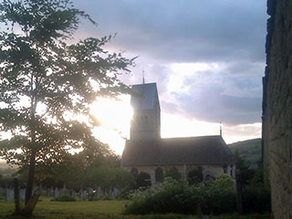 Evening sun on church.